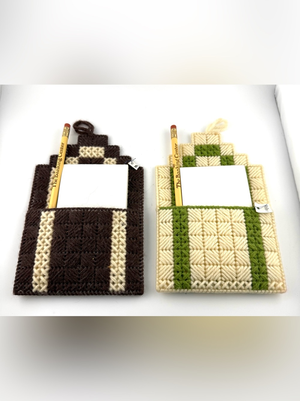 Vintage plastic canvas notepad holders